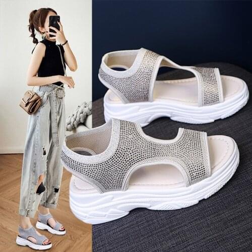 Low Sandals Woman Leather 2021 Summer Clogs With Heel Female Shoe Open Toe Low-heeled Elastic Band Comfort Thick New Sports Girl