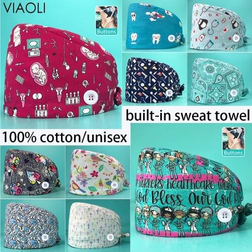 High Quality pet shop Scrubs Caps Elastic Scrub hat laboratory working hat beauty salon Scrubs Cap dust-proof Red Heart printing