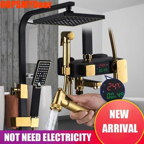 Smart Digital Shower Set Bathroom Thermostatic Hot Cold Shower System Wall Mount Square Head Bath Faucet SPA Rainfall Mixer Taps