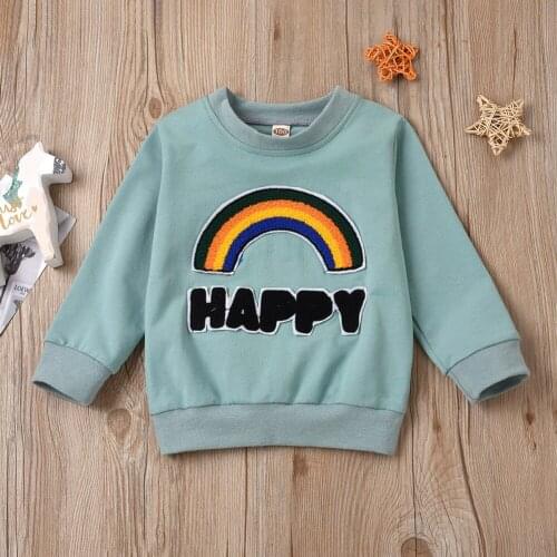 Autumn SpringCasual Spring Autumn SpringBaby Girls Rainbow Stripes Coat Long Sleeve T Shirt Top Cotton Childrens Clothing