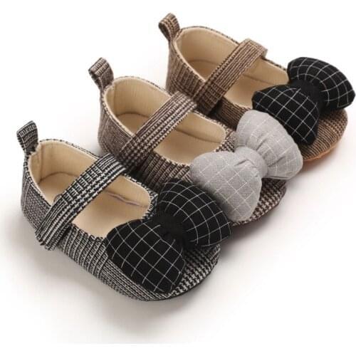 Spring Princess Baby Girls Shoes Newborn Toddler Butterfly-knot Causal Shoes Plaid Footwear Soft Sole Prewalker 0-18M