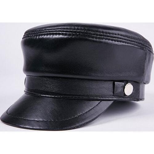 XdanqinX Men Women Winter Hat Sheepskin Leather Cap Warm Military Hats Young Students Fashion Flat Top Hat 2019 New Leather Caps