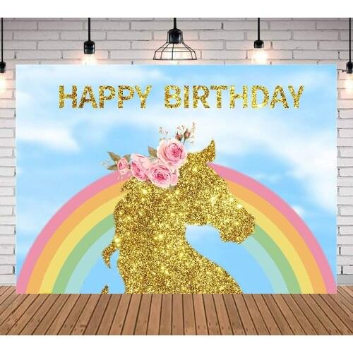 Gold Glitter Unicorn Rainbow Backdrop for Kids Birthday Unicorn Theme Party Decoration Supplies Unicorn Photo Background