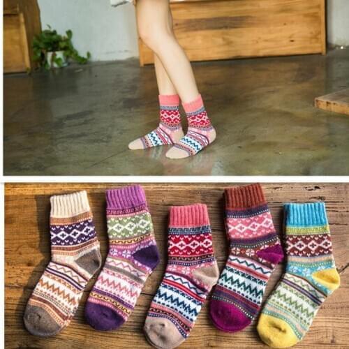 1 pair of New Witner thick warm wool ladies socks retro Christmas socks colorful socks socks women