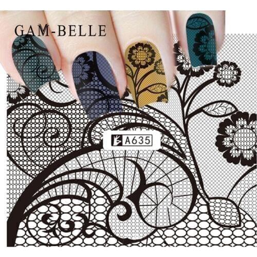 GAM-BELLE 1pc Nail Sticker Black Water Decal Set Sexy Lace Flower for DIY Slider Tips Styling Tool Nail Decoration Set