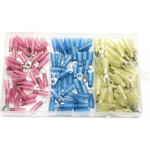 120Pcs Assortment Heat Shrink Waterproof M5 Ring Eyelet Electrical Wire Butt Connector Cable Splice Crimp Terminals 22-10AWG Kit