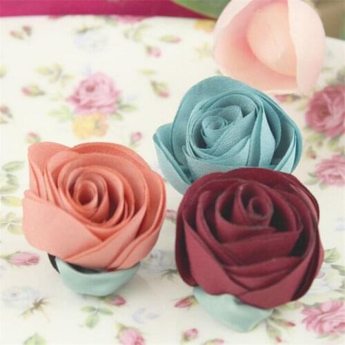 New Arrival 20PCS Handmade Rolling Rose Flower with Leaf Decor Chiffon DIY jewelry Fit for Girls Hair Jewelry Garment