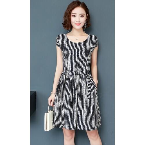 2020 short-sleeved cotton silk dress Summer fashion wear noble and temperament dress