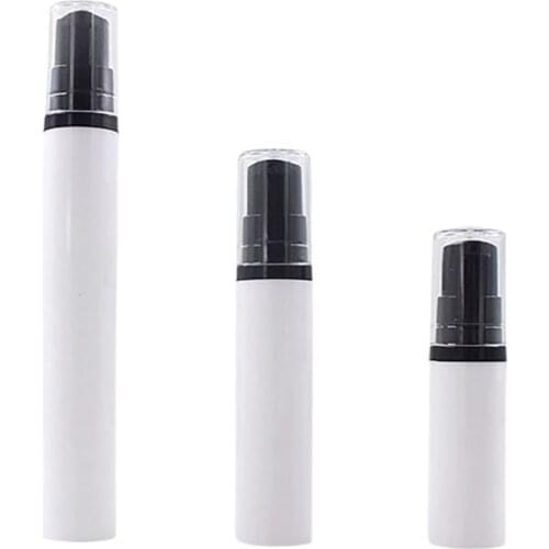 24 x 5ml 10ml 15ml Portable White vacuum airless perfume bottle with Black Srpay ClearCap Refillable airless Cosmetic Container