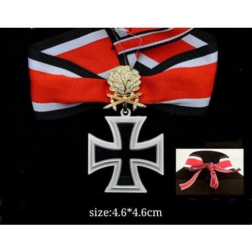 Top quality WW2 3pcs iron cross combined badge EK2 German iron cross medal with double swords oak leaves and neck ribbo
