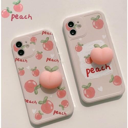 3D Cute Korean Sweet vent Peach Phone Case For iPhone 11 12 Pro Max XR Xs Max 7 8 Plus X 7Plus Case soft TPU Transparent Cover