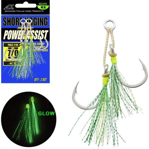 5 Packs JK PALS Heavy Duty Twin Assist Hook Set Glow 1/0-11/0 Strong Saltwater Boat Fishing Jigging Fish Hooks
