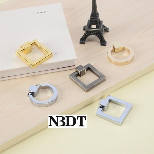 8Pcs/Lot Zinc Alloy Square Round Pull Ring Cupboard Furniture Cabinet Shiny Chrome Gold Bronze Matte Black Brushed Nickel