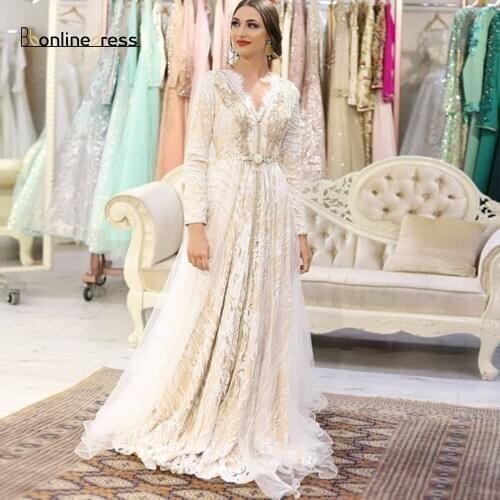 Bbonlinedress Moroccan Kaftan Evening Dresses Embroidery Beading Arabic Muslim Evening Dress Long vestido de festa
