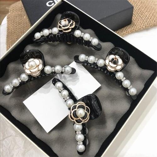 Elegance Camellia Pearl Hair Claws For Women Hair Accessories Flower Rhinestones Hairpins Handmade Hair Clips