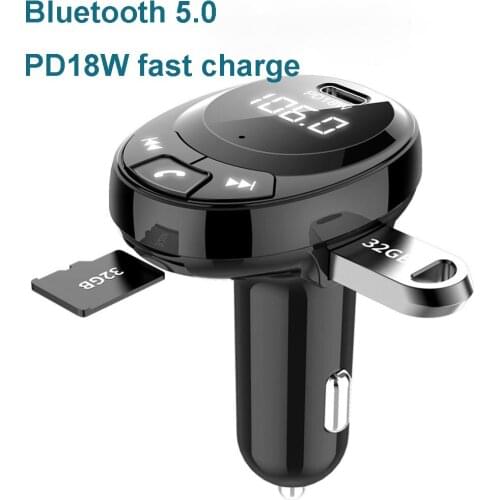 Konrisa FM Transmitter Modulator PD18W Fast Charger Handsfree Car Kit Bluetooth 5.0 Music Player Dual USB Support TF Card U-disk