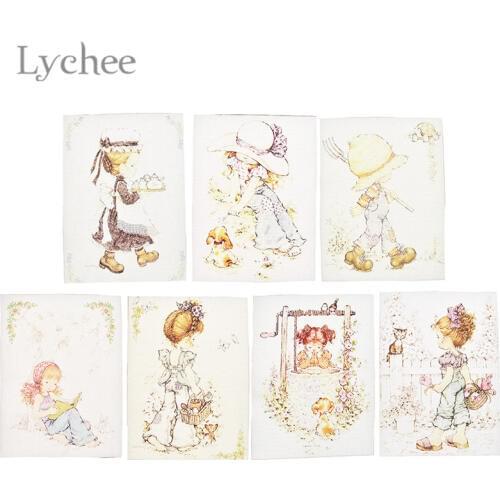 Lychee Life Little Girl Pattern Hand Dyed Cotton Linen Fabric Sewing Printed Fabric DIY Patchwork Decoration For Home Textile
