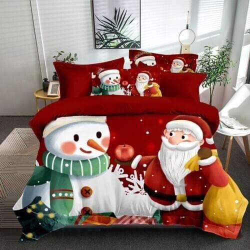 3Pcs Christmas Duvet Cover Cute Santa Claus Bedding Set Queen Size,Kids Cartoon Quilt Cover New Year Gifts Festival Bedding,Red