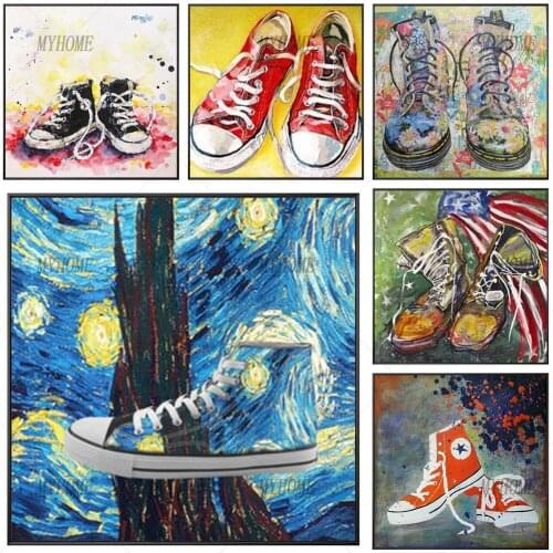 Colorful Graffiti Art Sneakers Canvas Painting Modern Wall Art Sport Shoes Posters Prints for Living Room Wall Pictures No Frame