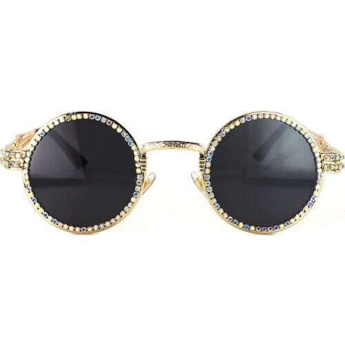 Vintage Round Diamond Sunglasses Women Luxury Brand Designer Fashion Classic Rhinestone Eyeglasses UV400 Outdoor Oculos De Sol
