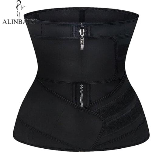 Latex Waist Trainer Waist Cincher Shaper 9 Steel Boned Zipper & Hooks Firm Body Shapewear Stomach Slimming Belt Double Straps