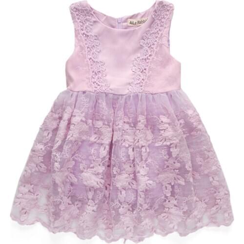 Summer Girls Sleeveless Lace Dress Green Purple Beige Kids Fashion Princess Dress Kids Clothes