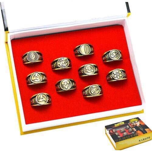 Hot Japan Anime Naruto Ring Cosplay Costumes Acc Badge Kakashi Sasuke Sharingan Ring Set Pendant Cartoon Gift