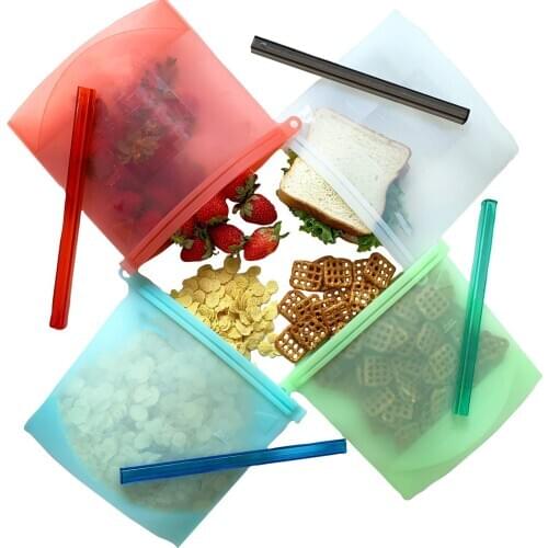 Reusable Silicone Vegetable Storage Bag Zip Sealed Food Container Leakproof Freezer Snack Bag Microwave Safe Lunch Preservation