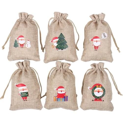 Fashion Christmas Gift Bags Reusable Santa Candy Presents Bags Christmas Stickers Hanging Xmas Tree Decoration Accessories