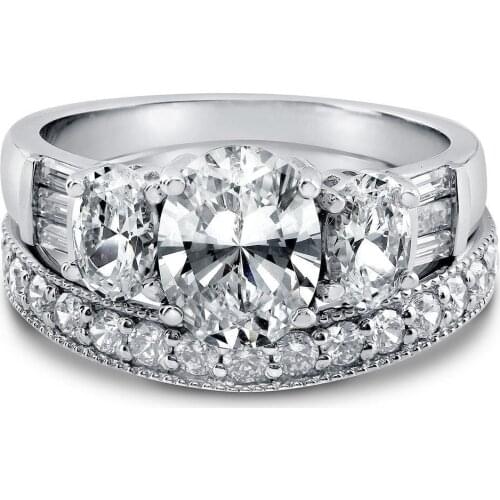 Fashion Women White Zircon Wedding Band Couple Rings for Bridal Set Size 6-10