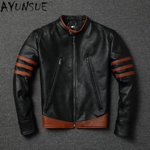 AYUNSUE Leather Jacket Men Natural Sheepskin Coat Male Clothes Vintage Motorcycle Genuine Leather Jackets Veste Cuir Homme J6662
