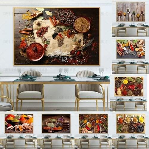 Kitchen Variety of Seasoning Spoon Art Canvas Print Painting Spices Wall Picture Living Room Modern Art Home Decoration Poster