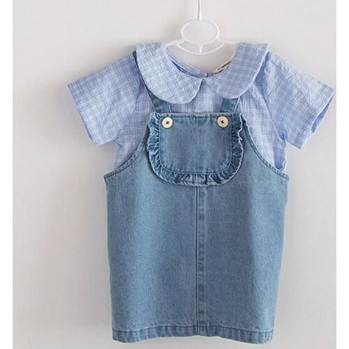 New 2021 Casual Kids Braces Dresses For Girls Pure Color Princess Dresses Suit Summer Kids Girl Dress Sleeveless Cowboy Dress