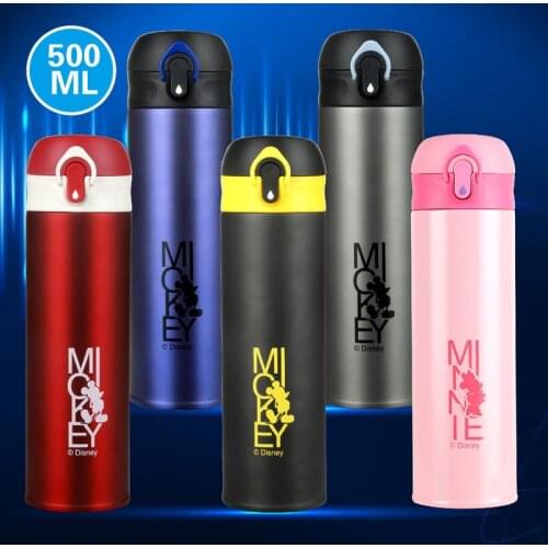 Disneys new 316 stainless steel thermos cup childrens straight drink cup with lock bouncing cup thermos kettle 500ml bottles