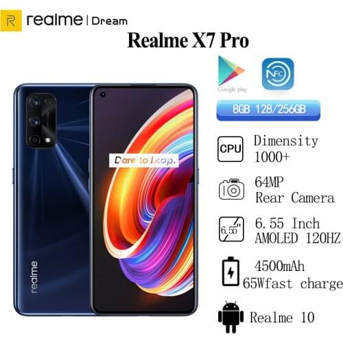 Original Realme X7 Pro 5G Mobile Phone 128GB 256GB 6.55" Octa Core 120Hz AMOLED 64MP Quad Camera 4500mAh 65W Fast Charge