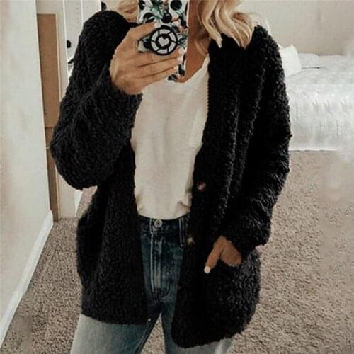 Autumn Winter Sweaters Women Cardigan Casual Pocket Thick Warm Loose Plush Fleece Sweater Female Tops Sweater Outwear