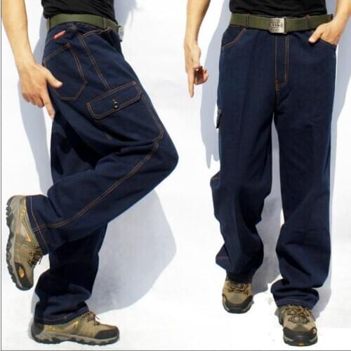 28-43 Autumn Multi-pocket Jeans Mens Casual Pants Work Straight Overalls Wear-resistant Loose Large Size Workwear