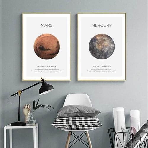 Solar System Picture Planet Earth Moon Poster Astronomy Space Wall Art Canvas Print Painting Nordic Kids Room Decoration