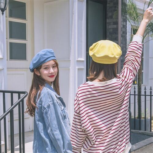 Simple and versatile solid color Beret flat top octagon hat Korean fashion retro fashion hat student stewardess hat WS-2930