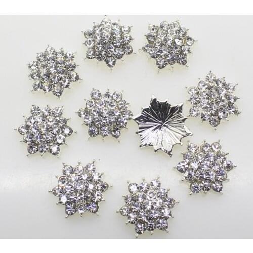 New 10pcs/lot Flat Back Alloy Metal Buttons Silver Plated Rhinestone Buttons DIY Decoration Hair Accessory Baby Girls Headband