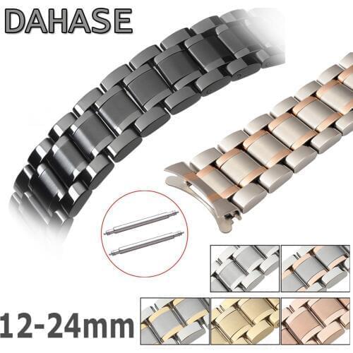 Curved End Stainless Steel Replacement Watch Band 12mm 14 15 16 17 18 19mm 20 21 22mm 23 24mm Watch Strap Butterfly Buckle 5ZWT