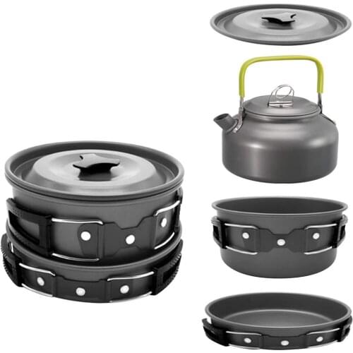 Hot Sale Camping Travel Equipment Tableware Cookware Kit Pots Kitchen Utensils Sets Picnic BBQ Supplies