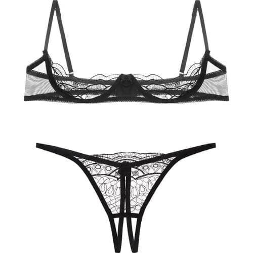 Sitonjwly 2020 Women Underwear Hollow Bra Embroidered Mesh Panties Thong Lingerie Set G-String Brassiere Panty Bralette Sets