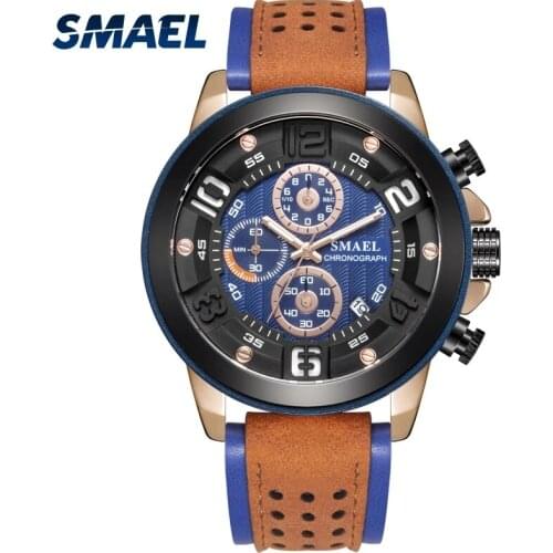 SMAEL Casual Style Fashion Dial Quartz Movement Mens Watch LED Luminous Waterproof Automatic Date Update