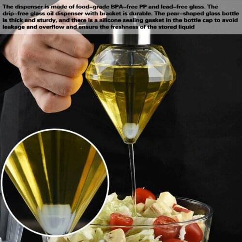 Olive Oil Dispenser Diamond Shaped Glass Bottle with Drip-Free Spout No Greasy Bottle 200ml/8oz for Kitchen Vinegar Spice Tools