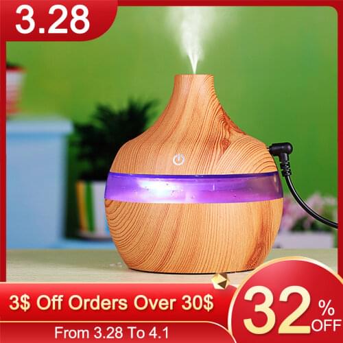 USB 300ml Humidifier Purifier 7 Colors Wood Grain LED Essential Oil Aromatherapy Diffuser Vehicle Air Sprayer