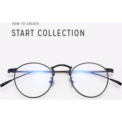 Japanese Retro Short Sighted Spectacle Frames Mens and Womens Small Round Composite Metal Frames Fashion Optics