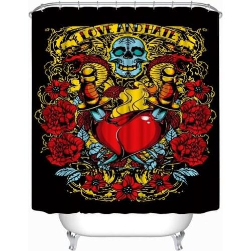 Shower Curtain Tattoo Style with Skull Bathroom Decor