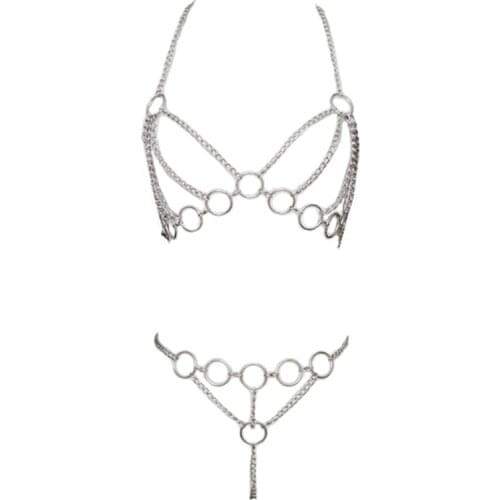 Women Metal Chain Sexy Costumes Open Bra Porno Lingerie Sexy Costume Fantasia Nightwear Halter Dessous Fetish Lingeries
