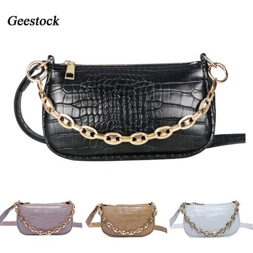 Geestock Crossbody Bags for Women 2020 Premium Leather Shoulder Bags Vintage Chain Handbag Elaborate Crocodile Pattern Lady Bag